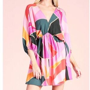 Colorblock Kimono‎ Sleeve Dress